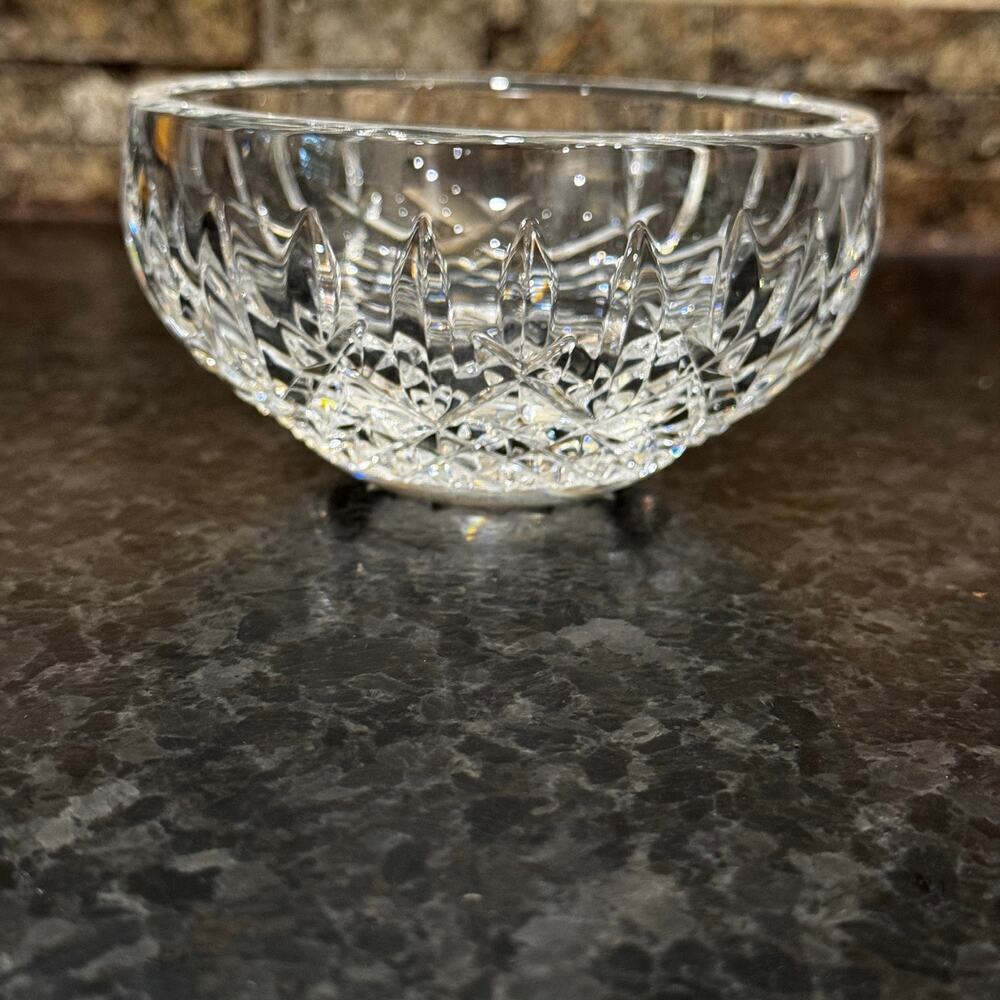 Waterford Crystal Lismore 5” Bowl Signed Seahorse Mark Ireland Cut Diamond Fan